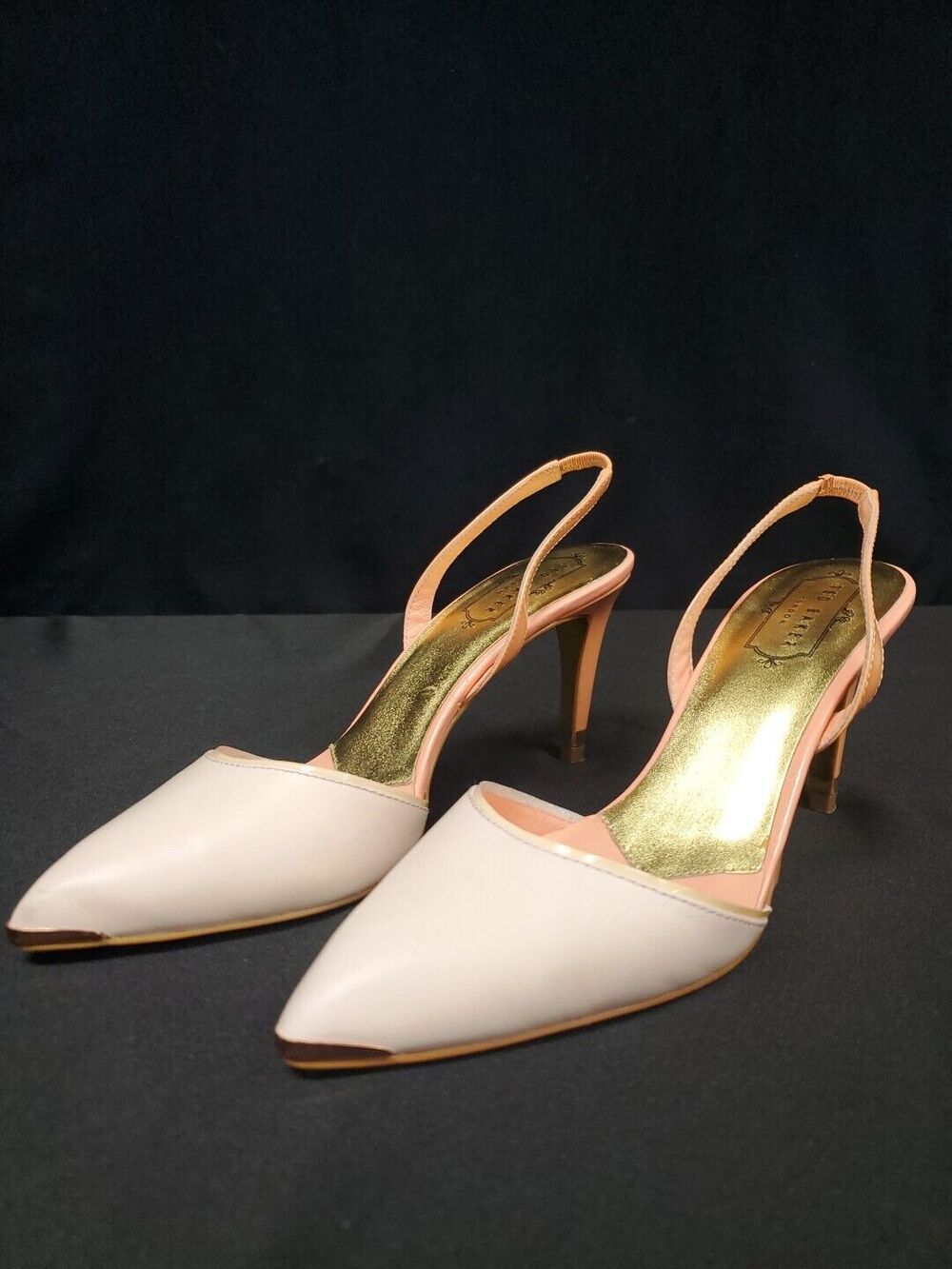 Ted Baker London Pia Pink White Slingback Pointed Toe Heels Sz. 38.5 / 8